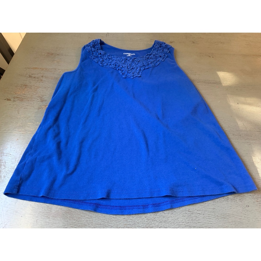 Croft & Barrow Womens 2X Royal Blue Crochet Lace Neck Cotton Tank Top Sleeveless
